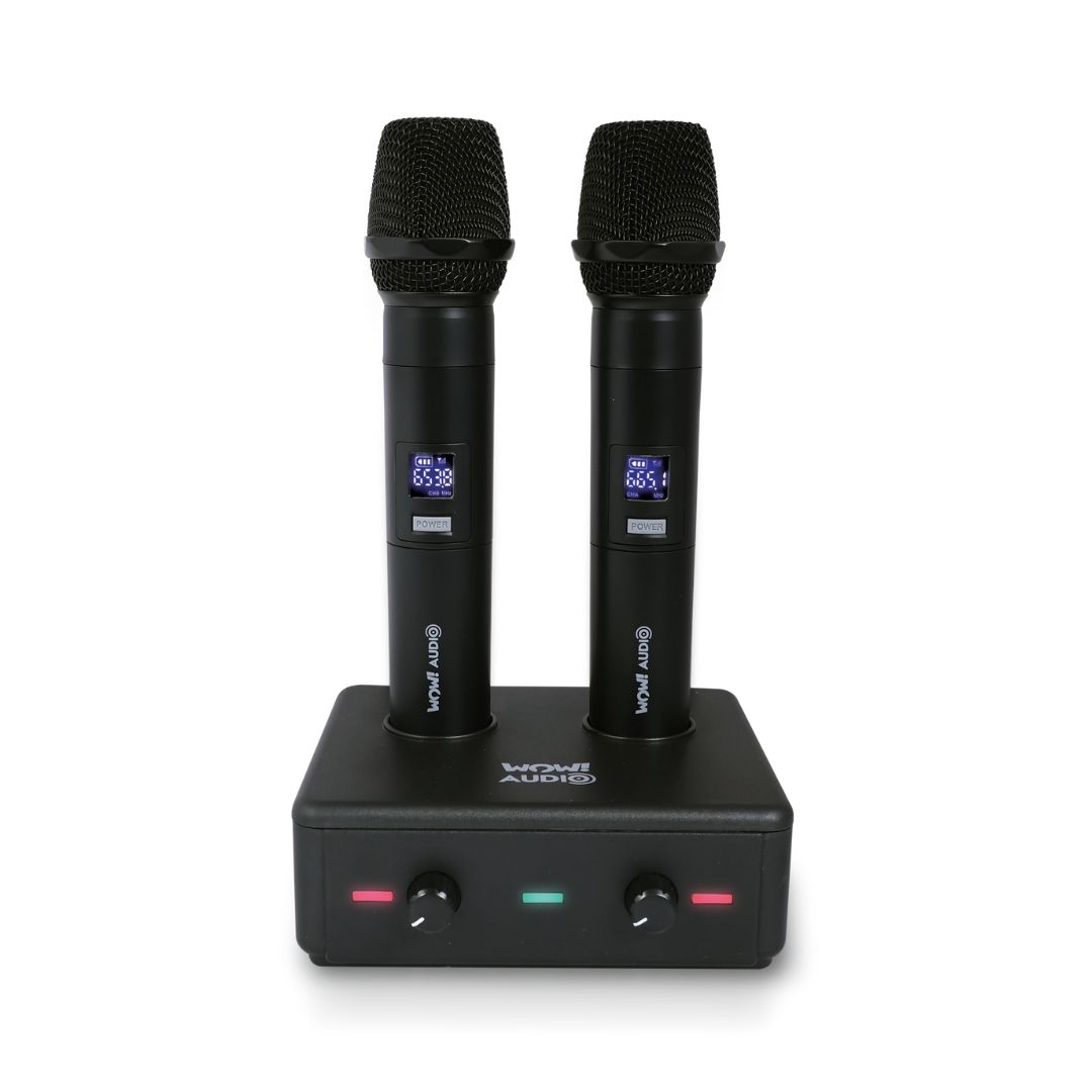 WOW! Audio Professional Dual UHF Rechargeable Wireless Mic System with Stand