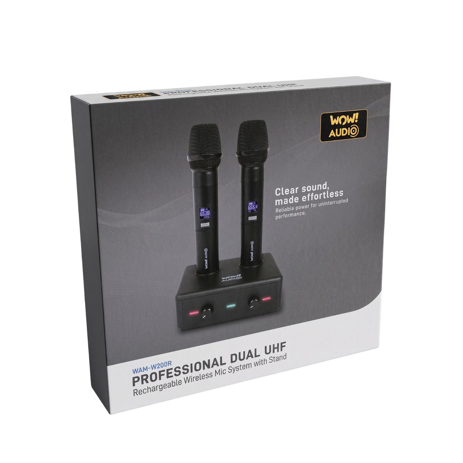 WOW! Audio Professional Dual UHF Rechargeable Wireless Mic System with Stand - Image 2